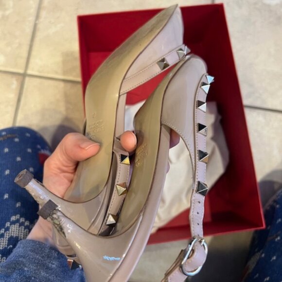 Valentino Garavani Rockstud Patent Leather Slingback Pumps 40 EU- kitten heel - Picture 10 of 14